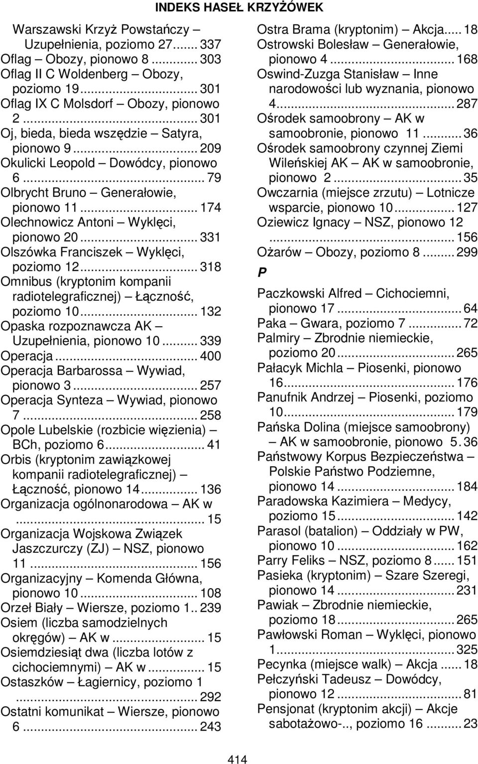 .. 331 Olszówka Franciszek Wyklęci, poziomo 12... 318 Omnibus (kryptonim kompanii radiotelegraficznej) Łączność, poziomo 10... 132 Opaska rozpoznawcza AK Uzupełnienia, pionowo 10... 339 Operacja.