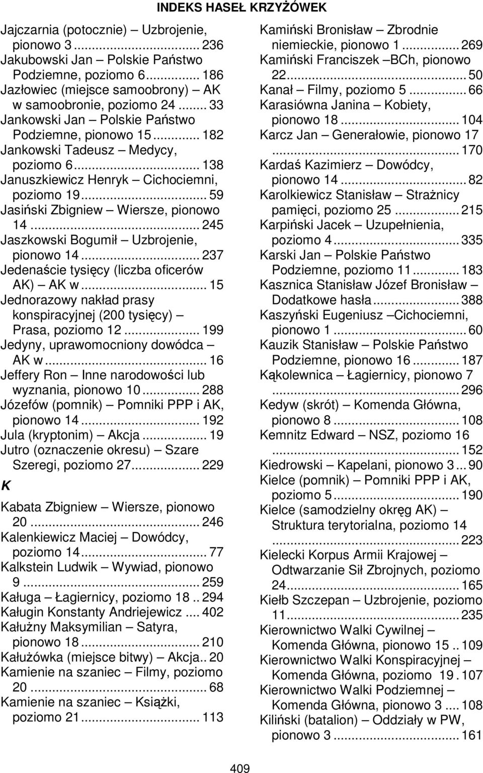 .. 245 Jaszkowski Bogumił Uzbrojenie, pionowo 14... 237 Jedenaście tysięcy (liczba oficerów AK) AK w... 15 Jednorazowy nakład prasy konspiracyjnej (200 tysięcy) Prasa, poziomo 12.