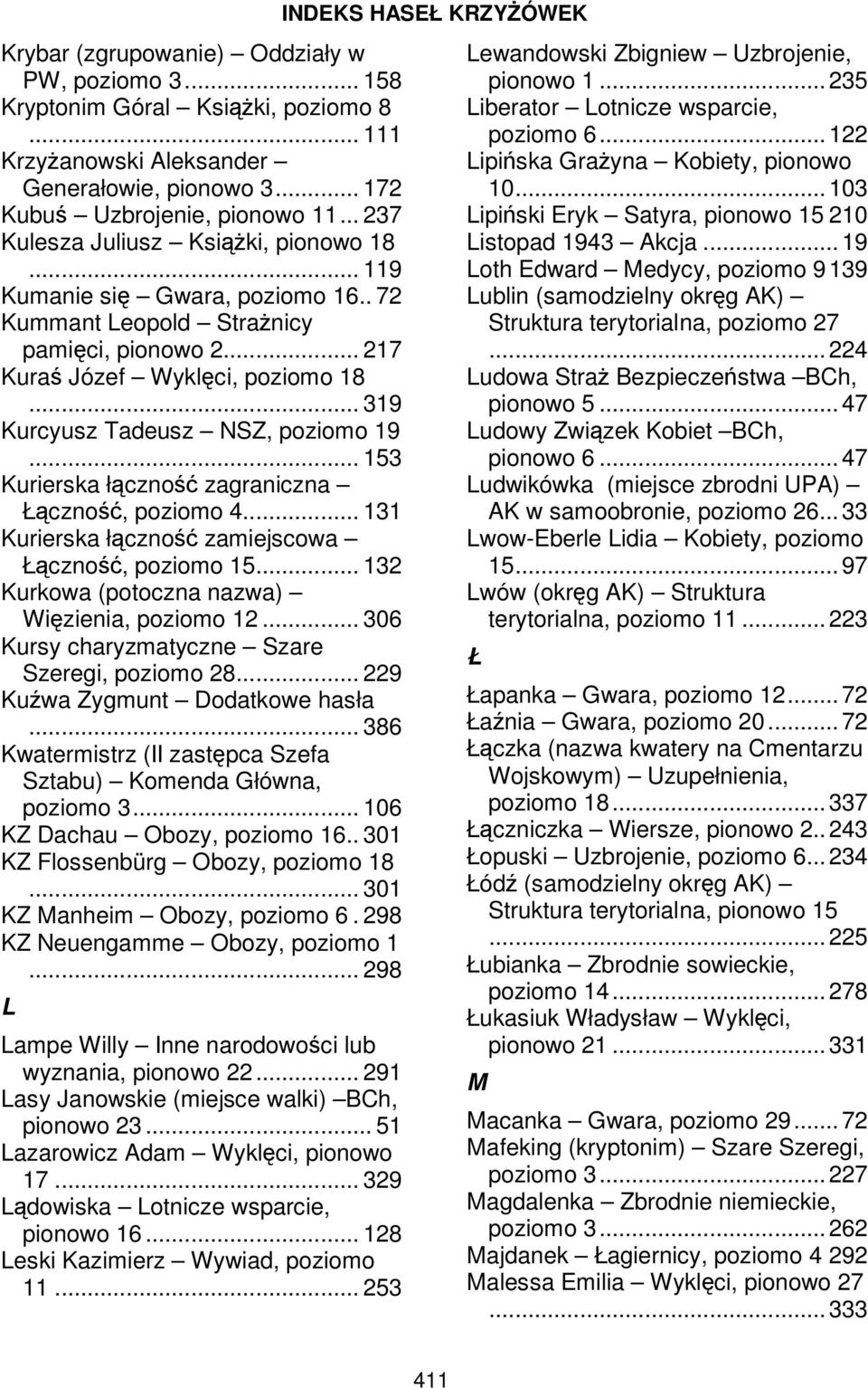 .. 319 Kurcyusz Tadeusz NSZ, poziomo 19... 153 Kurierska łączność zagraniczna Łączność, poziomo 4... 131 Kurierska łączność zamiejscowa Łączność, poziomo 15.