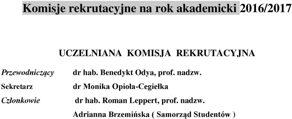 Benedykt Odya, prof. nadzw. dr Monika Opioła-Cegiełka dr hab.