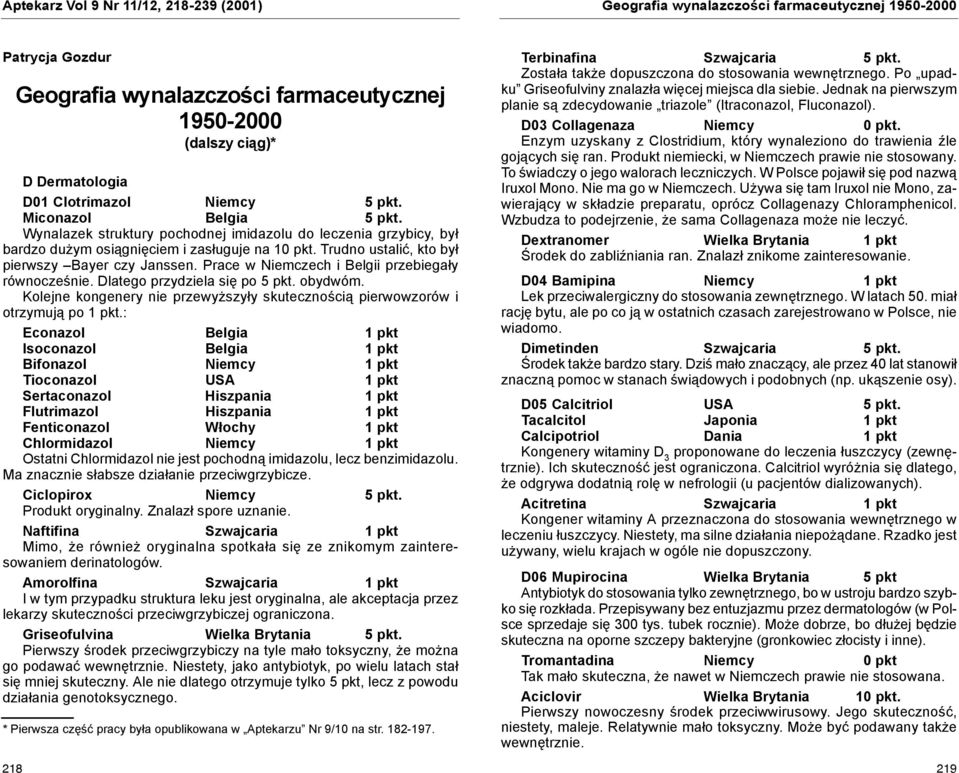 Prace w Niemczech i Belgii przebiegały równocześnie. Dlatego przydziela się po 5 pkt. obydwóm. Kolejne kongenery nie przewyższyły skutecznością pierwowzorów i otrzymują po 1 pkt.