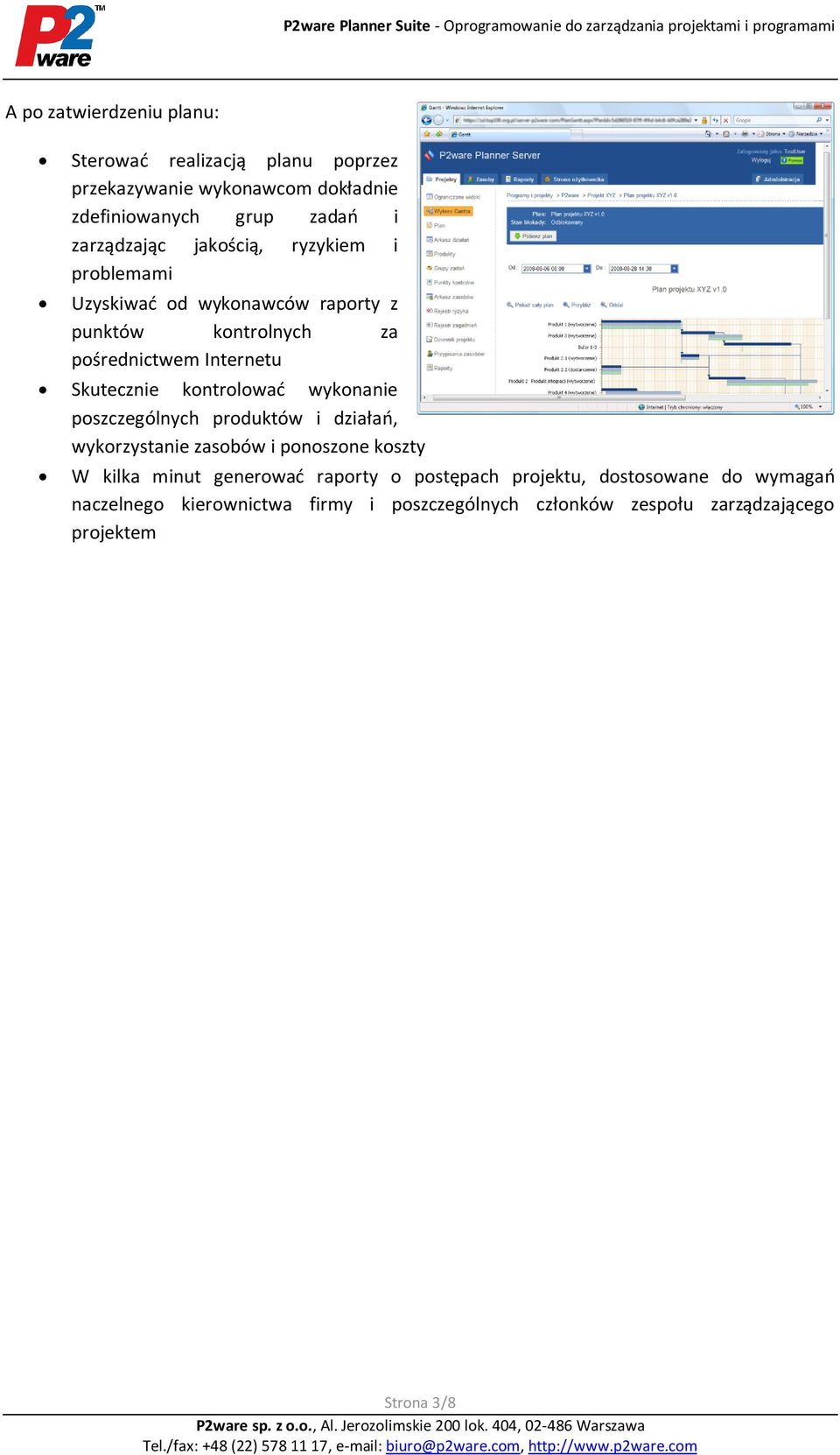 Skutecznie kontrolowad wykonanie poszczególnych produktów i działao, wykorzystanie zasobów i ponoszone koszty W kilka minut generowad