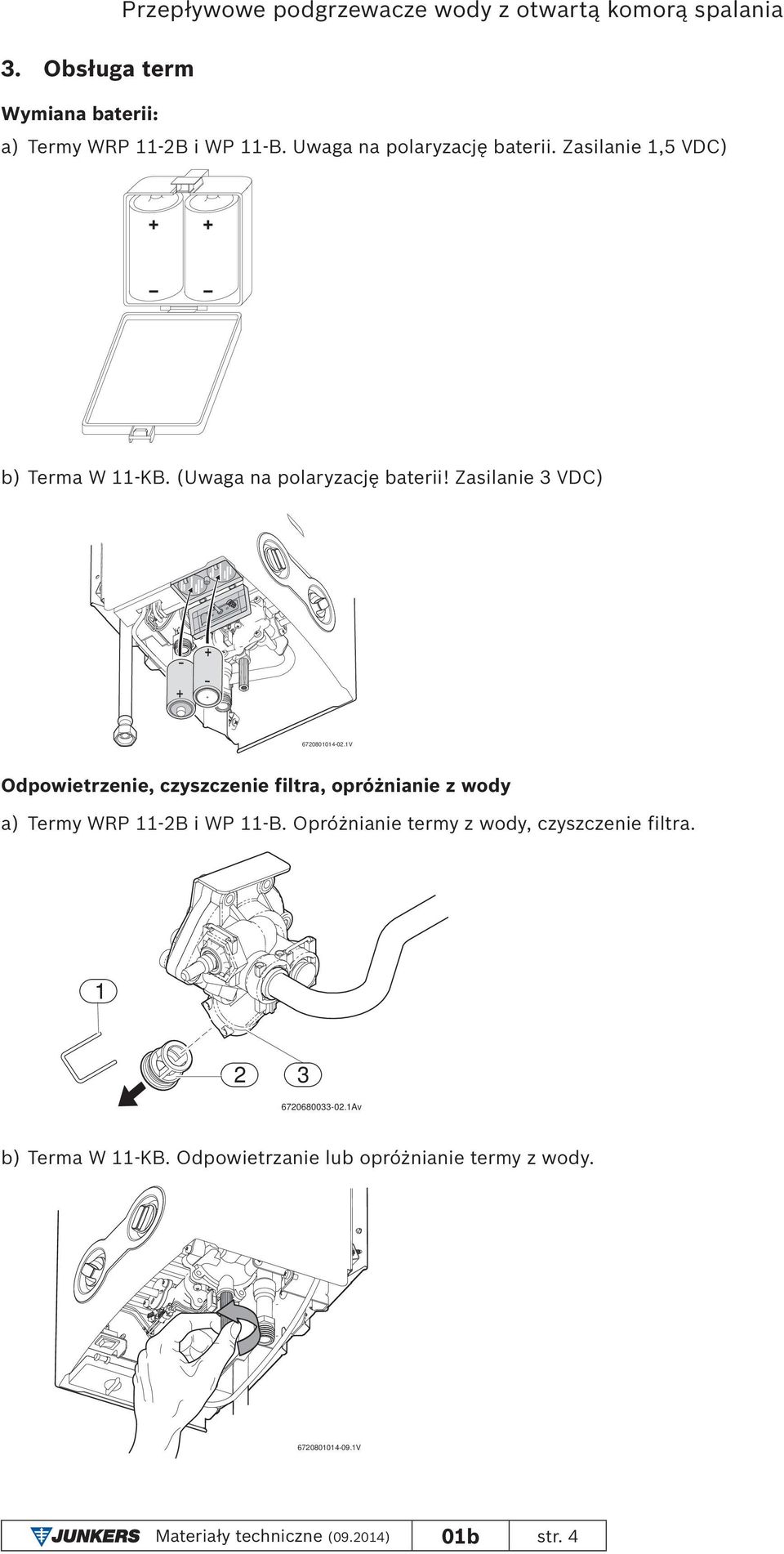 1V Odpowietrzenie, czyszczenie filtra, opróżnianie z wody a) Termy WRP 11-2B i WP 11-B.