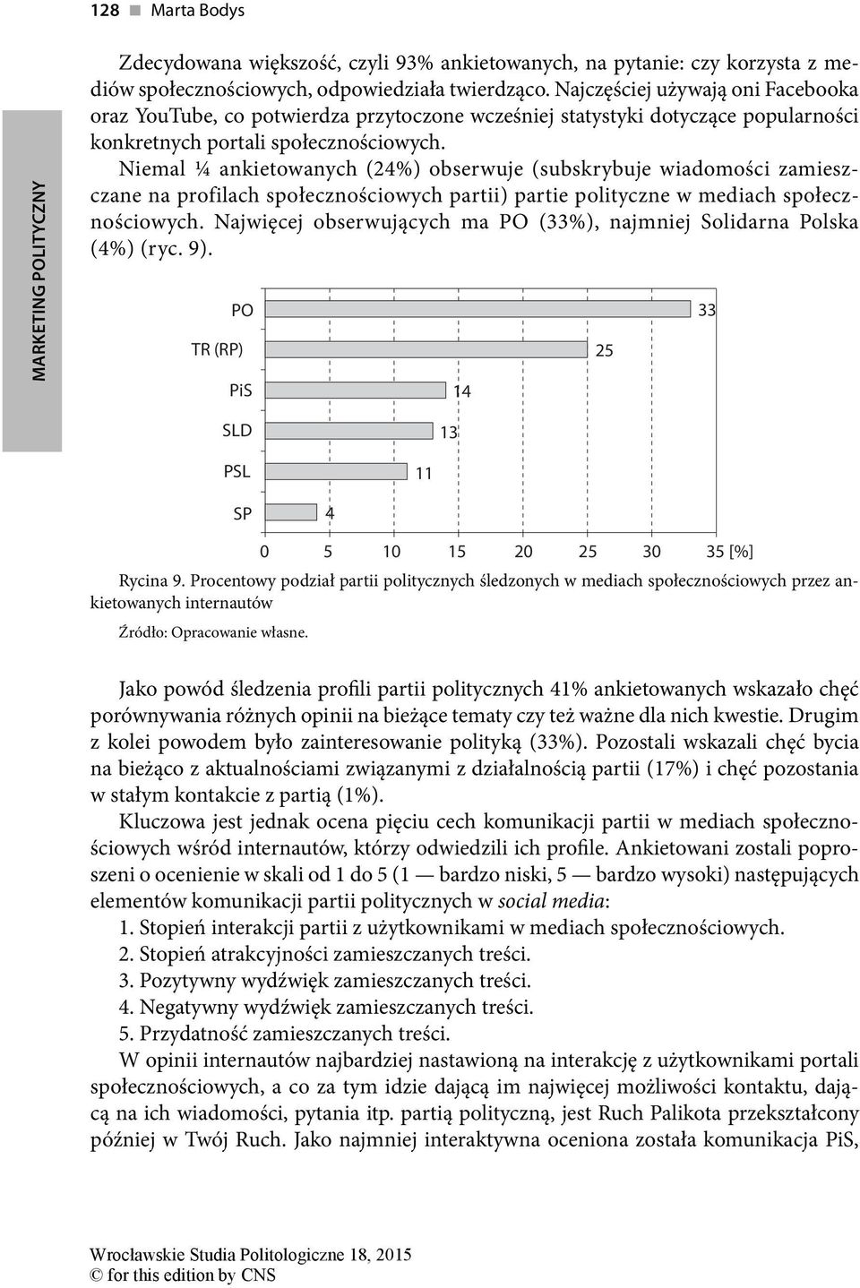 Niemal ¼ ankietowanych (24%) obserwuje (subskrybuje wiadomości zamieszczane na profilach społecznościowych partii) partie polityczne w mediach społecznościowych.