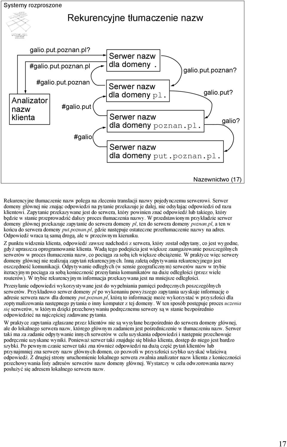 Serwer domeny głównej nie znając odpowiedzi na pytanie przekazuje je dalej, nie odsyłając odpowiedzi od razu klientowi.