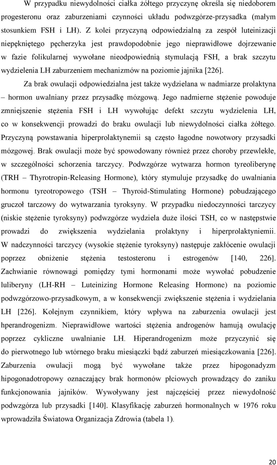 szczytu wydzielenia LH zaburzeniem mechanizmów na poziomie jajnika [226]. Za brak owulacji odpowiedzialna jest także wydzielana w nadmiarze prolaktyna hormon uwalniany przez przysadkę mózgową.