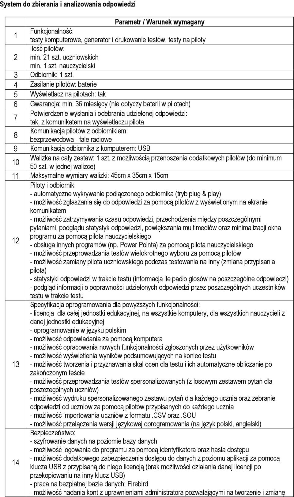 36 miesięcy (nie dotyczy baterii w pilotach) Potwierdzenie wysłania i odebrania udzielonej odpowiedzi: 7 tak, z komunikatem na wyświetlaczu pilota Komunikacja pilotów z odbiornikiem: 8 bezprzewodowa