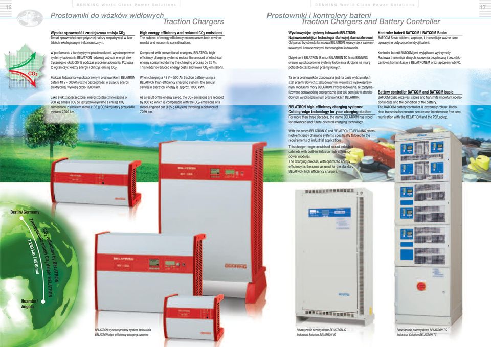 W porównaniu z tardycyjnymi prostownikami, wysokosprawne systemy ładowania BELATRON redukują zużycie energii elektrycznego o około 25 % podczas procesu ładowania.