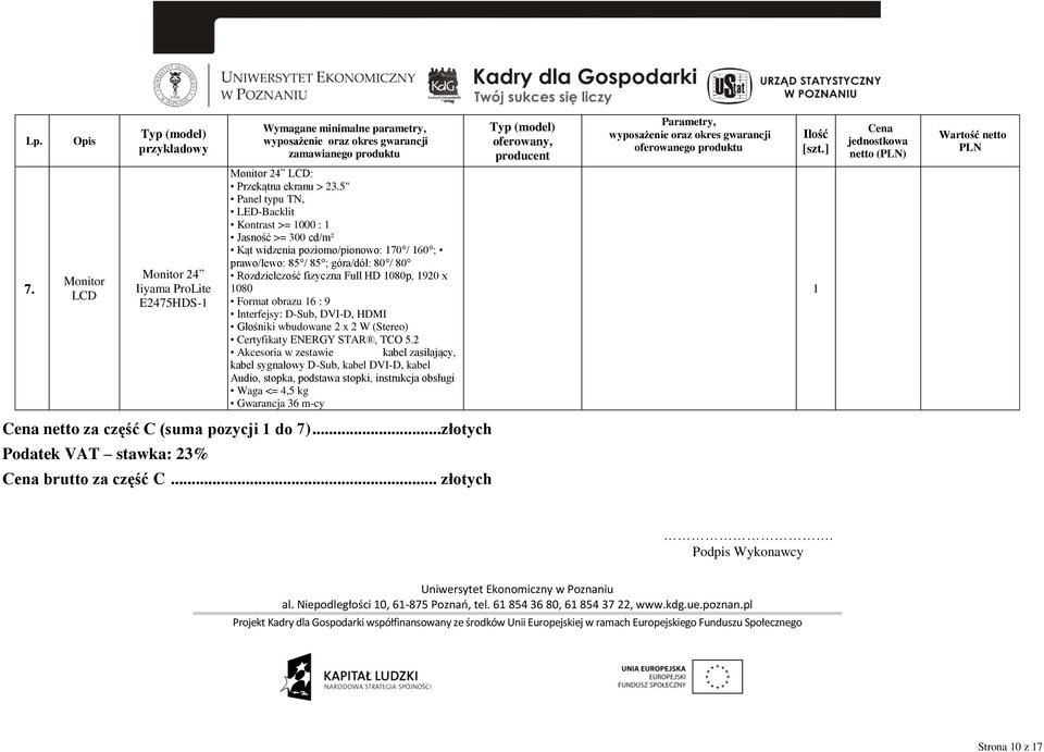 Format obrazu 6 : 9 Interfejsy: D-Sub, DVI-D, HDMI Głośniki wbudowane 2 x 2 W (Stereo) Certyfikaty ENERGY STAR, TCO 5.