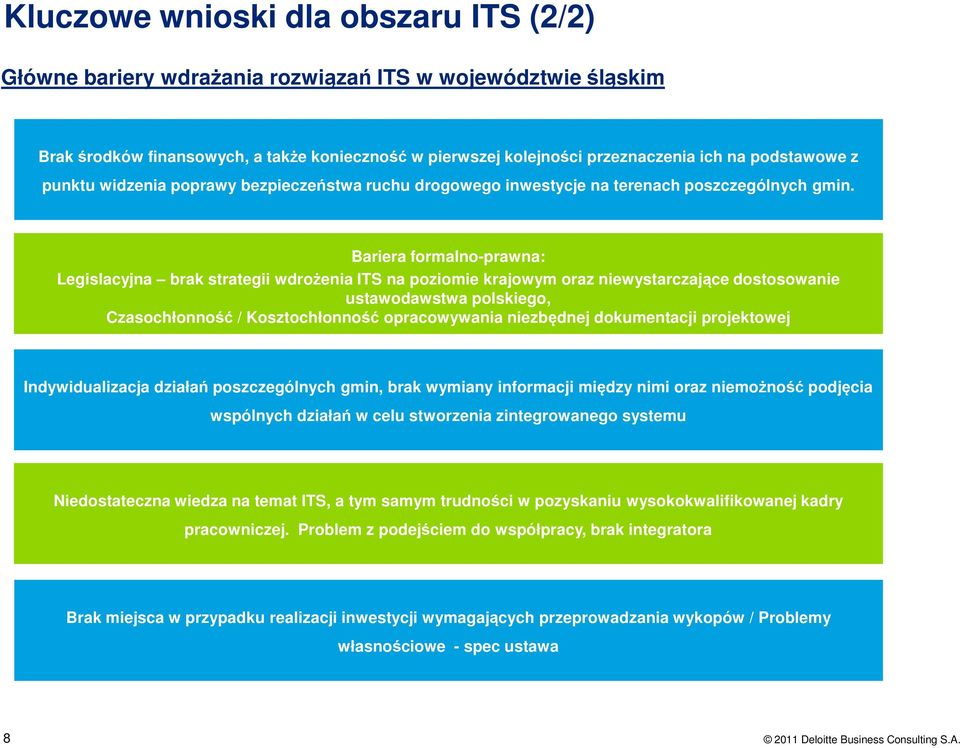 Bariera formalno-prawna: Legislacyjna brak strategii wdrożenia ITS na poziomie krajowym oraz niewystarczające dostosowanie ustawodawstwa polskiego, Czasochłonność / Kosztochłonność opracowywania