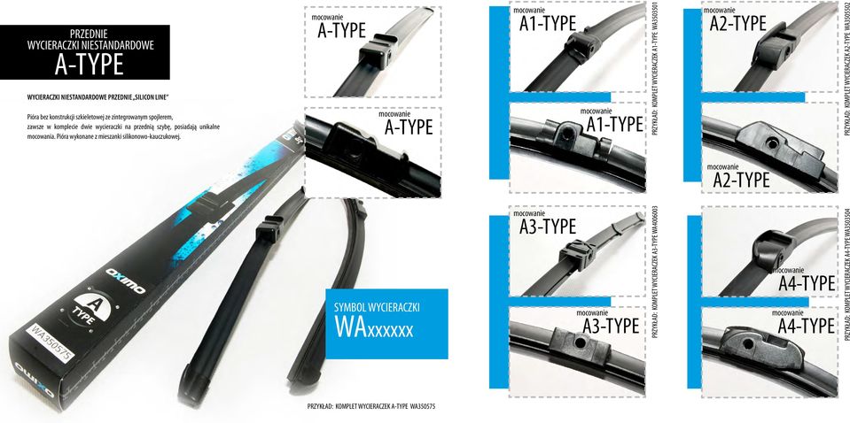 A-TYPE A-TYPE A1-TYPE A1-TYPE PRZYKŁAD: KOMPLET WYCIERACZEK A1-TYPE WA3503501 A2-TYPE PRZYKŁAD: KOMPLET WYCIERACZEK A2-TYPE WA3505502