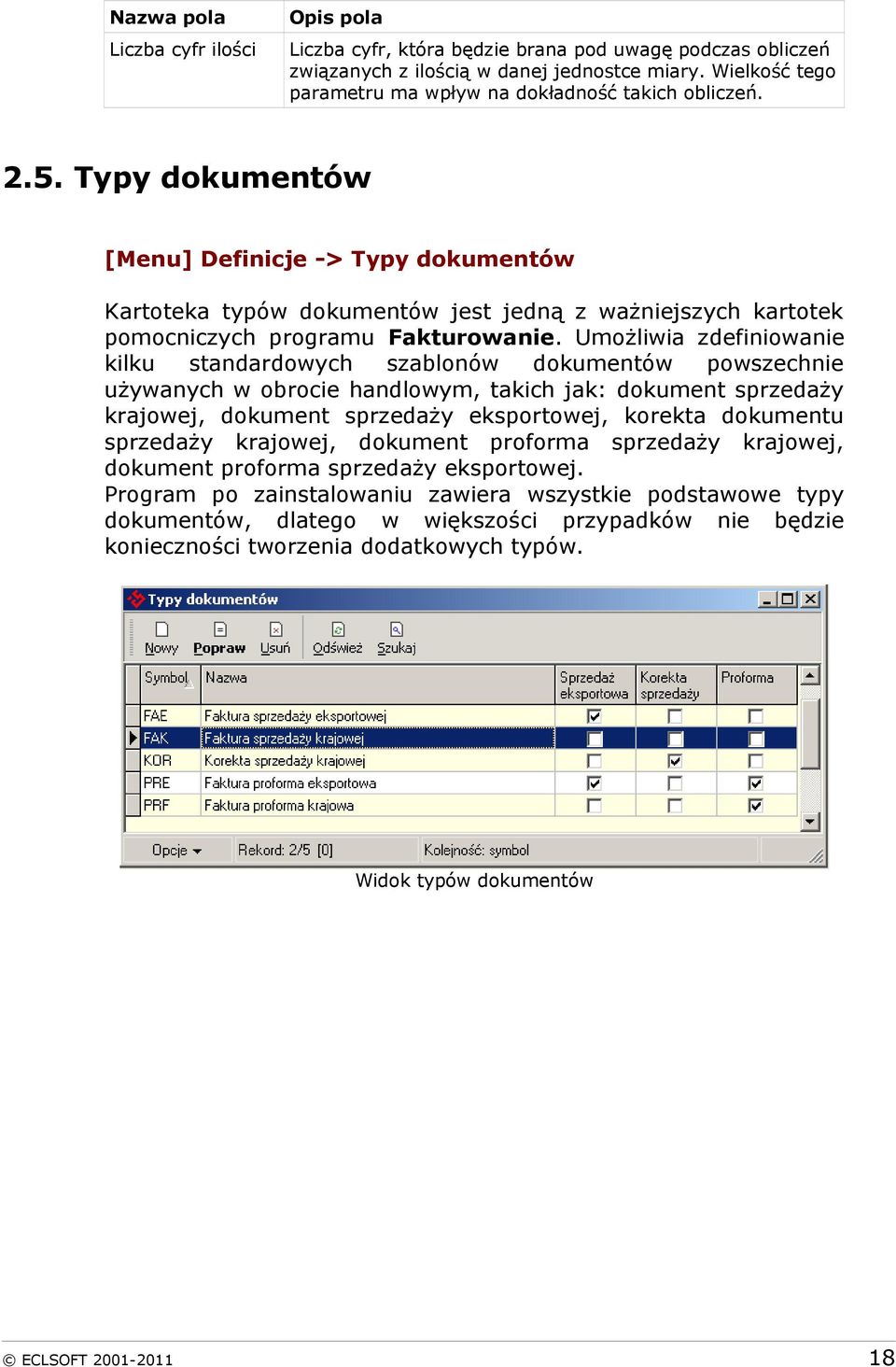 Umożliwia zdefiniowanie kilku standardowych szablonów dokumentów powszechnie używanych w obrocie handlowym, takich jak: dokument sprzedaży krajowej, dokument sprzedaży eksportowej, korekta dokumentu