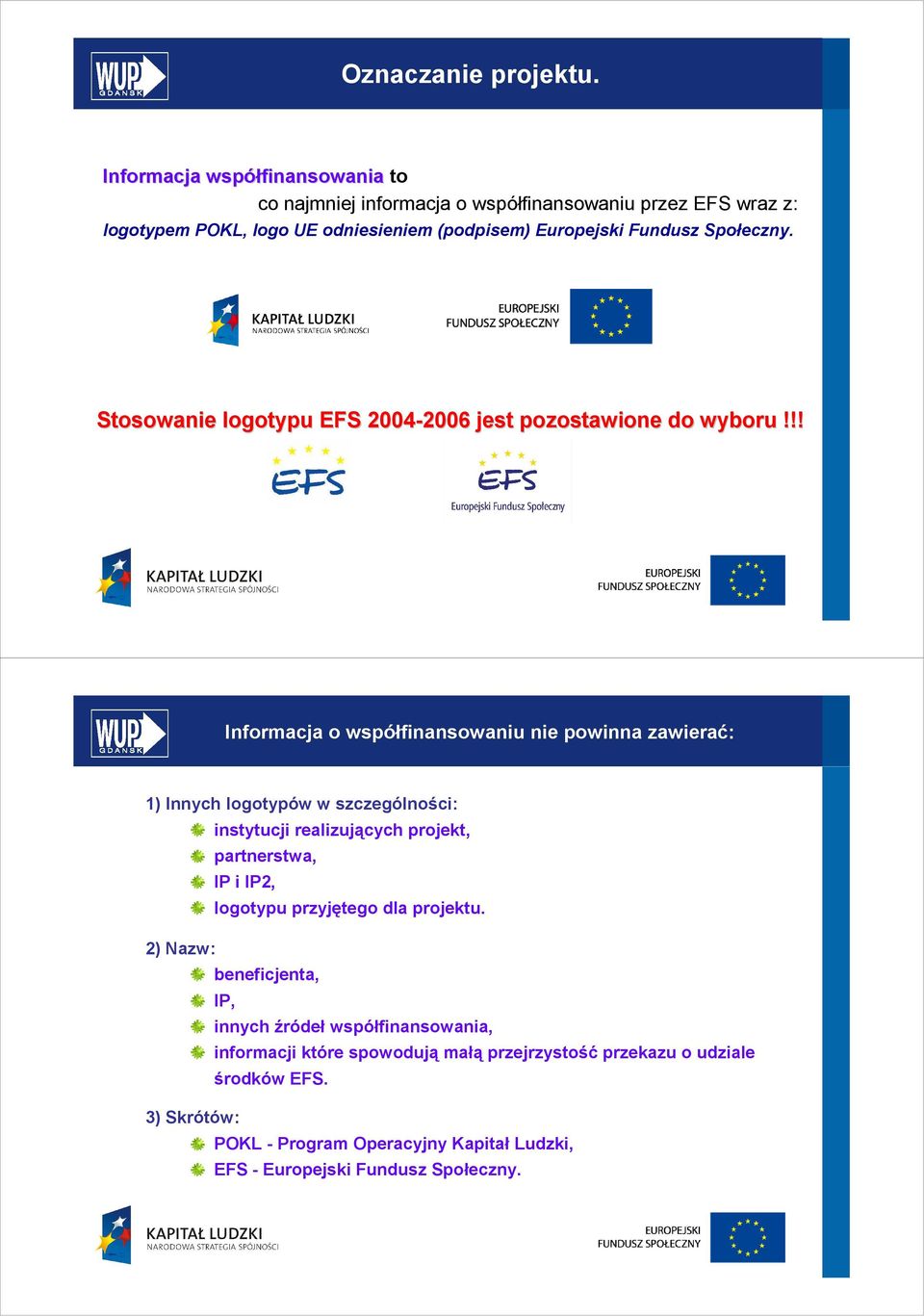 Społeczny. Stosowanie logotypu EFS 2004-2006 2006 jest pozostawione do wyboru!