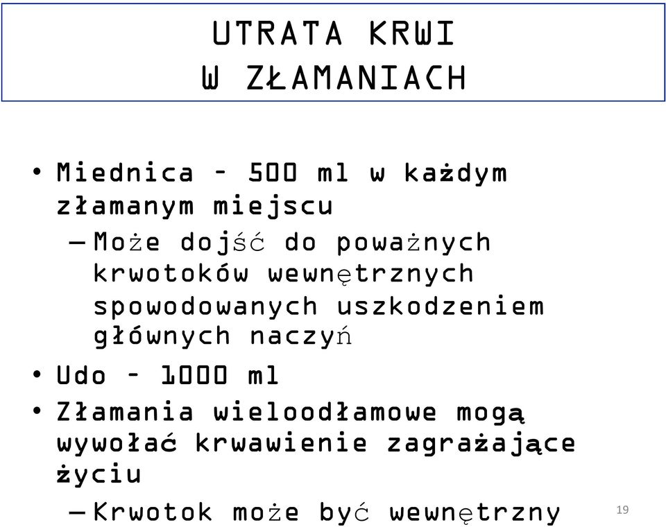 uszkodzeniem głównych naczyń Udo 1000 ml Złamania wieloodłamowe