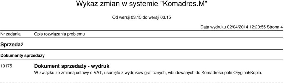 W związku ze zmianą ustawy o VAT, usunięto z wydruków