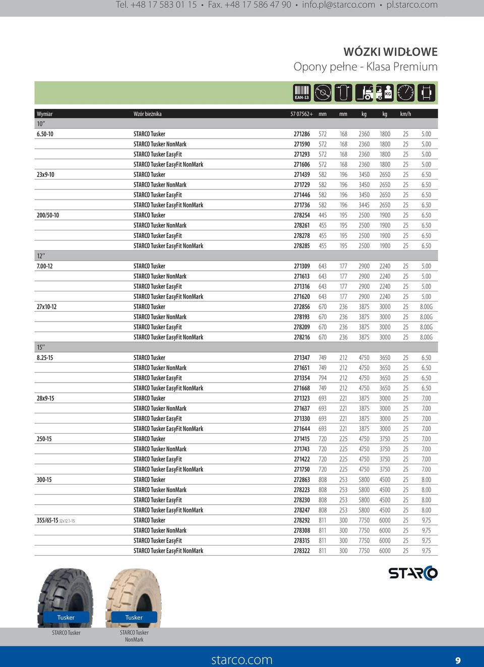 50 STARCO Tusker NonMark 271729 582 196 3450 2650 25 6.50 STARCO Tusker EasyFit 271446 582 196 3450 2650 25 6.50 STARCO Tusker EasyFit NonMark 271736 582 196 3445 2650 25 6.