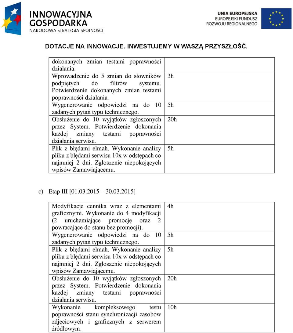 Zgłoszenie niepokojących wpisów Zamawiającemu. 3h c) Etap III [01.03.2015 30.03.2015] graficznymi.