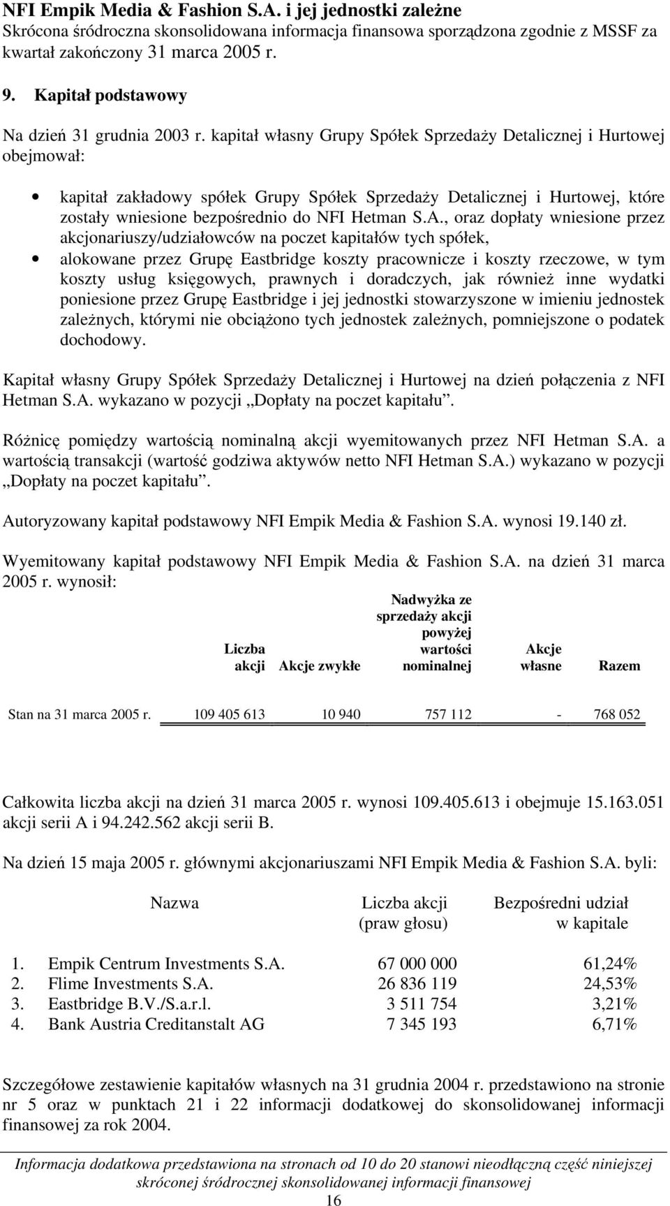 , oraz dopłaty wniesione przez akcjonariuszy/udziałowców na poczet kapitałów tych spółek, alokowane przez Grupę Eastbridge koszty pracownicze i koszty rzeczowe, w tym koszty usług księgowych,