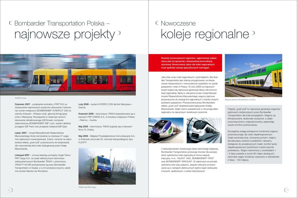 FLEXITY, Łódź Czerwiec 2007 podpisanie kontraktu z PKP PLK na dostarczenie najnowszych systemów sterowania i kierowania ruchem kolejowym BOMBARDIER* INTERFLO* 200 na odcinku Koluszki Widzew Łódź,