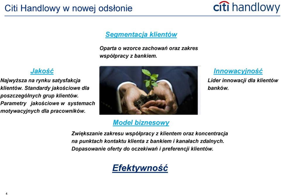 Parametry jakościowe w systemach motywacyjnych dla pracowników. Innowacyjność Lider innowacji dla klientów banków.