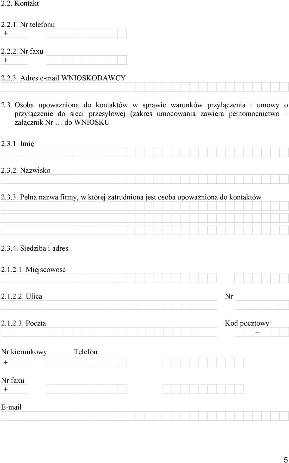 Osoba upoważniona do kontaktów w sprawie warunków przyłączenia i umowy o przyłączenie do sieci przesyłowej (zakres umocowania