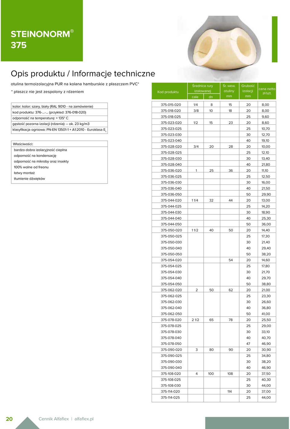 23 kg/m3 klasyfikacja ogniowa: PN-EN 13501-1 + A1:2010 - Euroklasa E L Właściwości: bardzo dobra izolacyjność cieplna odporność na kondensację odporność na mikroby oraz insekty 100% wolne od freonu