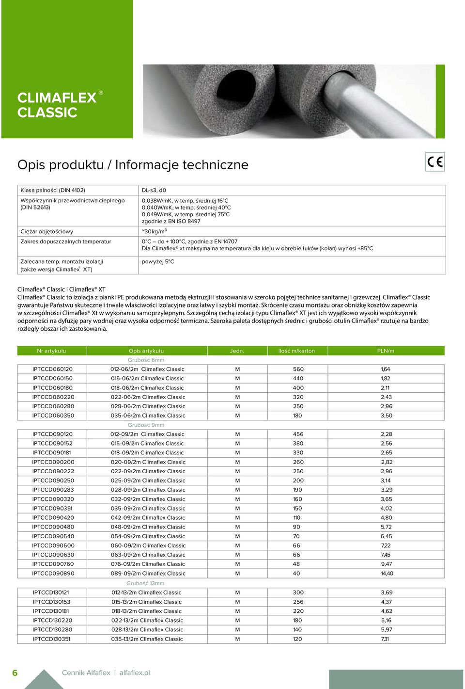 średniej 75 C zgodnie z EN ISO 8497 ~30kg/m³ Zakres dopuszczalnych temperatur 0 C do + 100 C, zgodnie z EN 14707 Dla Climaflex xt maksymalna temperatura dla kleju w obrębie łuków (kolan) wynosi +85 C