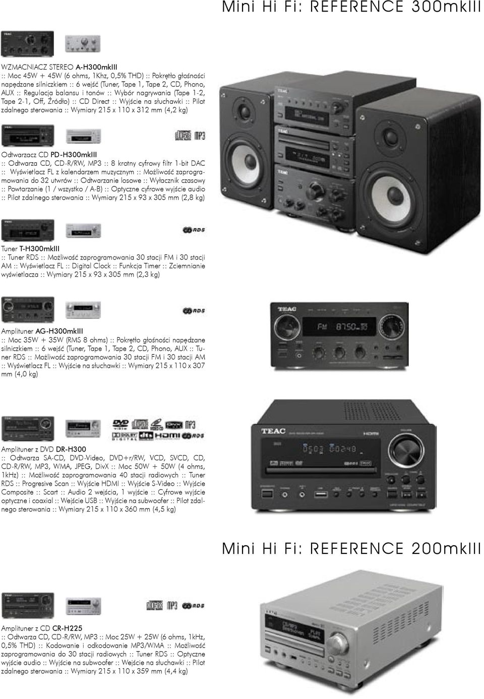 PD-H300mkIII :: Odtwarza CD, CD-R/RW, MP3 :: 8 krotny cyfrowy filtr 1-bit DAC :: Wyświetlacz FL z kalendarzem muzycznym :: Możliwość zaprogramowania do 32 utwrów :: Odtwarzanie losowe :: Wyłacznik