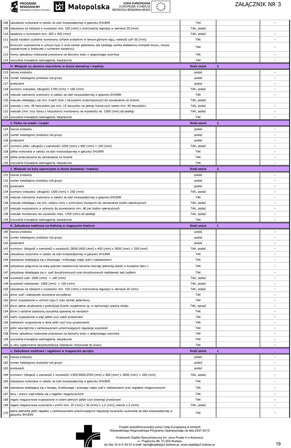 300 x 300 [mm] 111 kaŝdy kaseton czytelnie numowany cyframi arabskimi w lewym górnym rogu, wielkość cyfr 50 [mm] 112 drzwiczki wyposaŝone w uchwyt typu C oraz zamek patentowy (do kaŝdego zamka