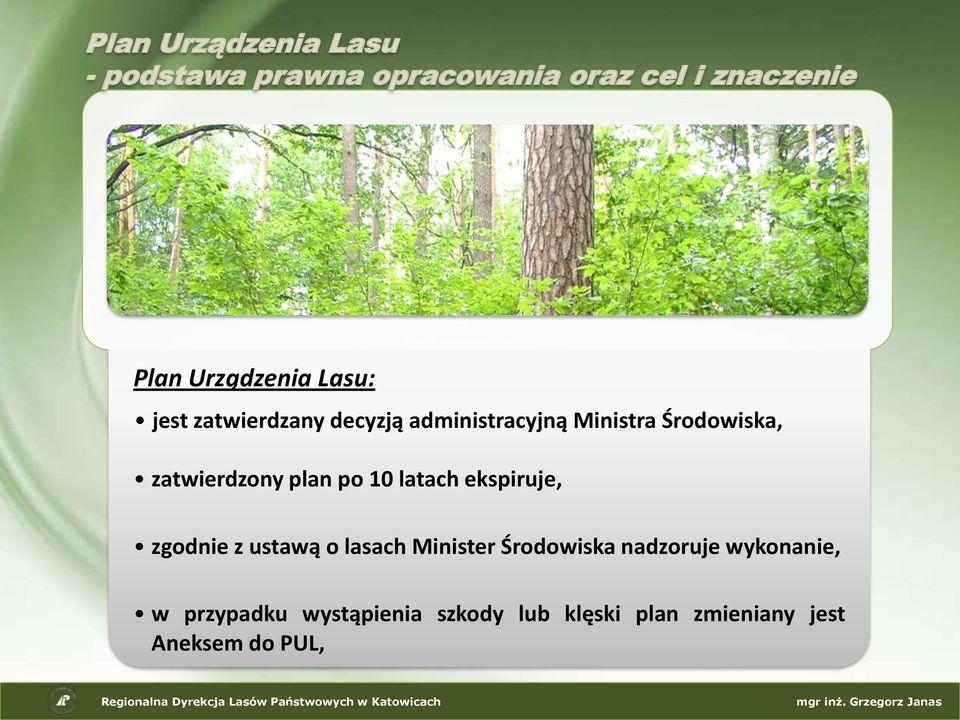 zgodnie z ustawą o lasach Minister Środowiska nadzoruje wykonanie,