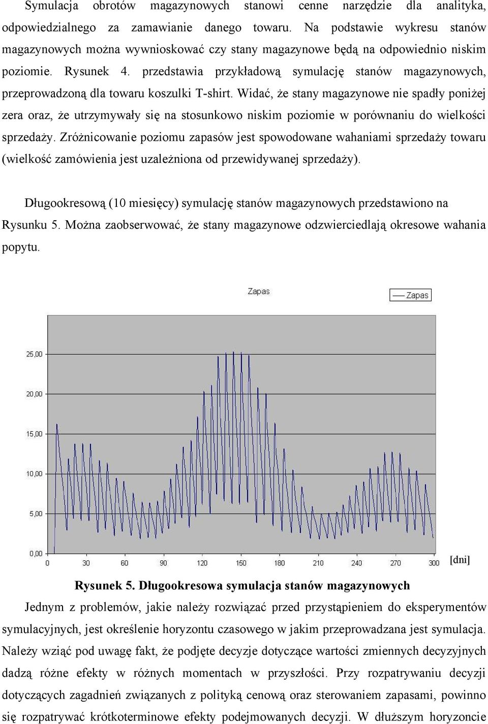 przedstawia przykładową symulację stanów magazynowych, przeprowadzoną dla towaru koszulki T-shirt.