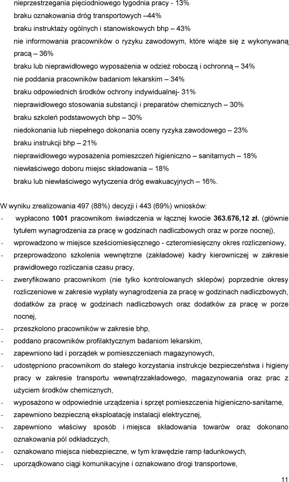 indywidualnej- 31% nieprawidłowego stosowania substancji i preparatów chemicznych 30% braku szkoleń podstawowych bhp 30% niedokonania lub niepełnego dokonania oceny ryzyka zawodowego 23% braku