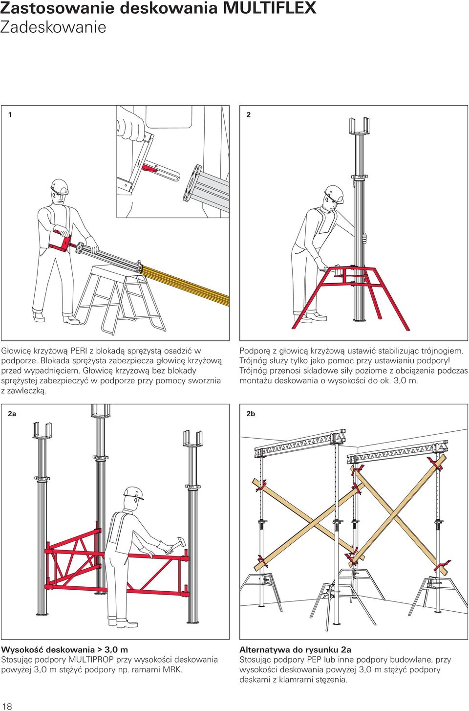 Trójnóg służy tylko jako pomoc przy ustawianiu podpory! Trójnóg przenosi składowe siły poziome z obciążenia podczas montażu deskowania o wysokości do ok. 3,0 m.