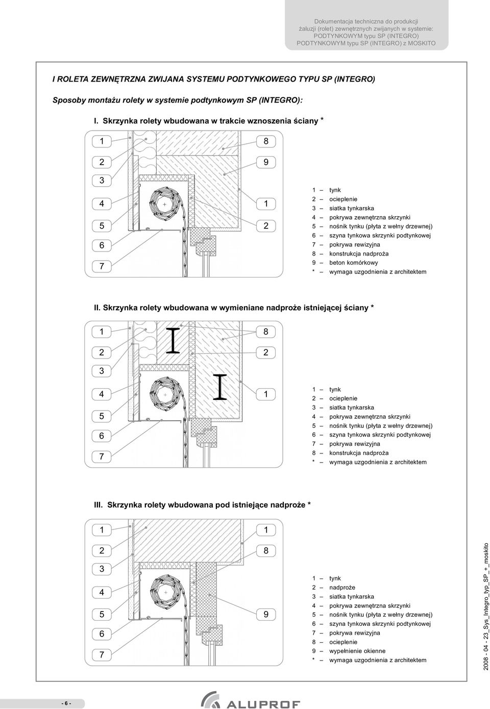 tynkowa skrzynki podtynkowej 7 pokrywa rewizyjna 8 konstrukcja nadpro a 9 beton komórkowy * wymaga uzgodnienia z architektem II.