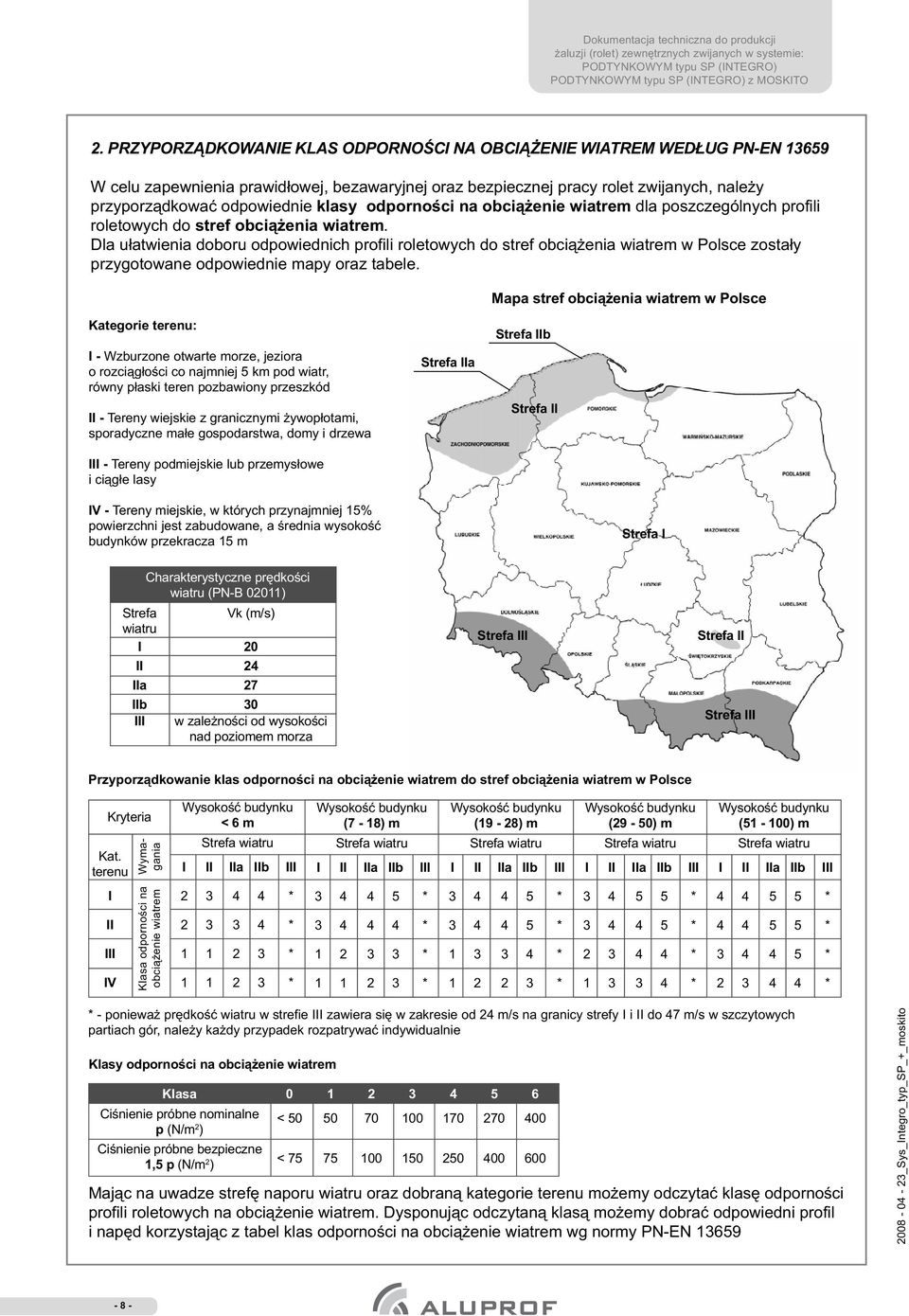 Dla u³atwienia doboru odpowiednich profili roletowych do stref obci¹ enia wiatrem w Polsce zosta³y przygotowane odpowiednie mapy oraz tabele.