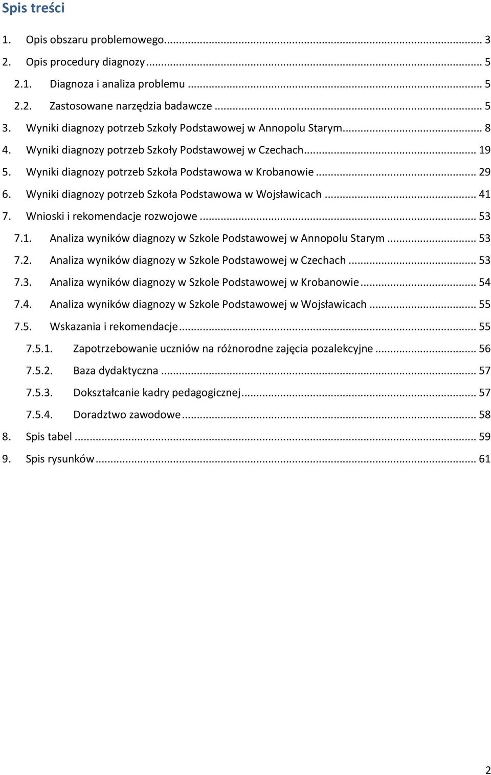 Wyniki diagnozy potrzeb Szkoła Podstawowa w Wojsławicach... 41 7. Wnioski i rekomendacje rozwojowe... 53 7.1. Analiza wyników diagnozy w Szkole Podstawowej w Annopolu Starym... 53 7.2.