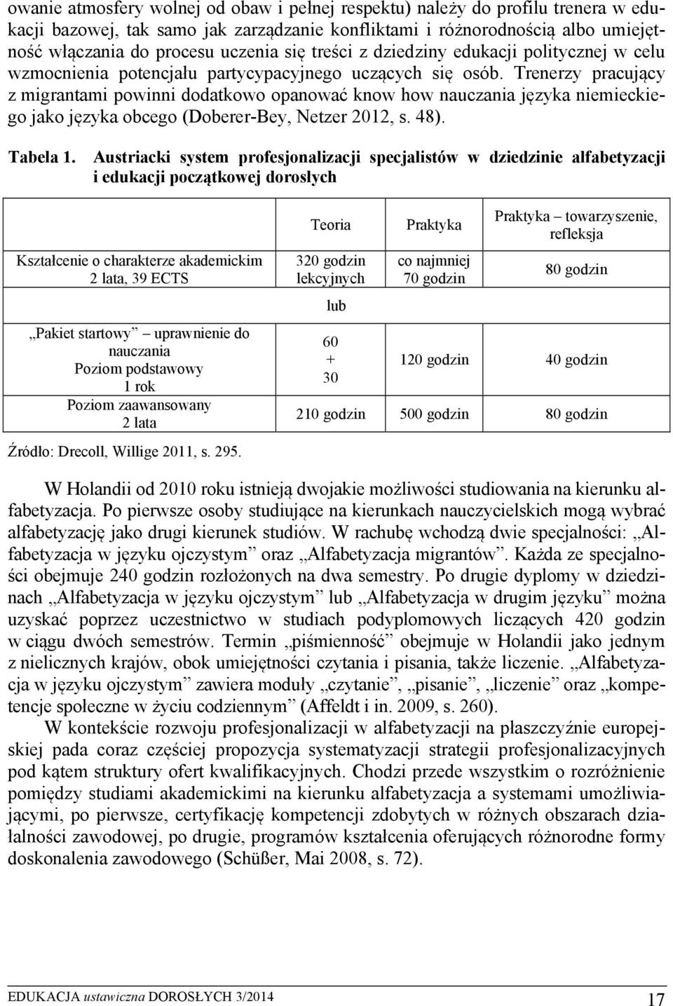 Trenerzy pracujący z migrantami powinni dodatkowo opanować know how nauczania języka niemieckiego jako języka obcego (Doberer-Bey, Netzer 2012, s. 48). Tabela 1.