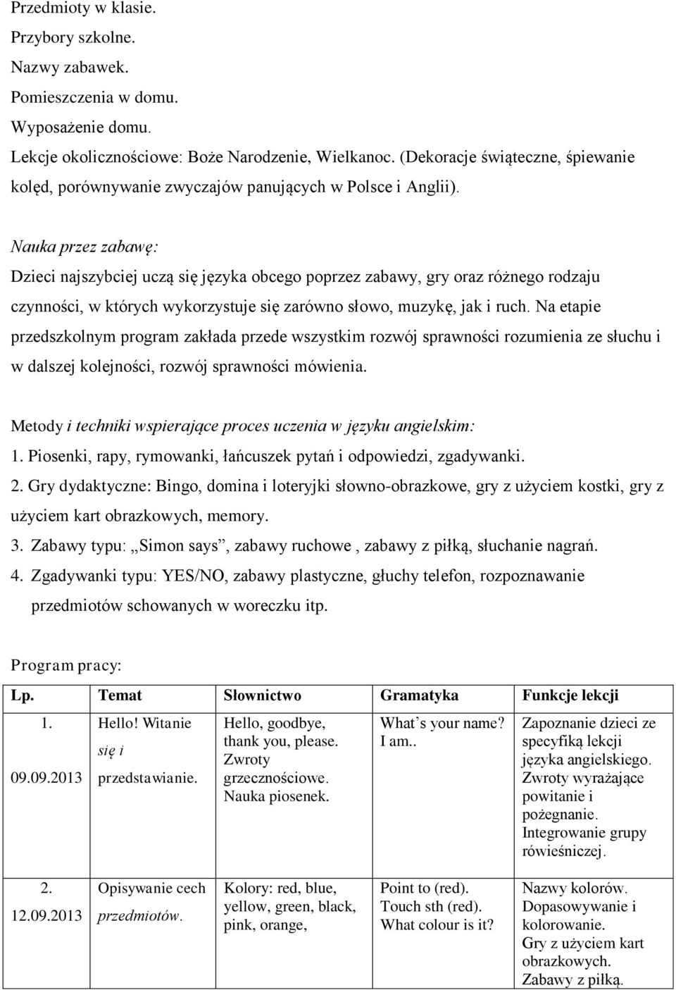 Nauka przez zabawę: Dzieci najszybciej uczą się języka obcego poprzez zabawy, gry oraz różnego rodzaju czynności, w których wykorzystuje się zarówno słowo, muzykę, jak i ruch.