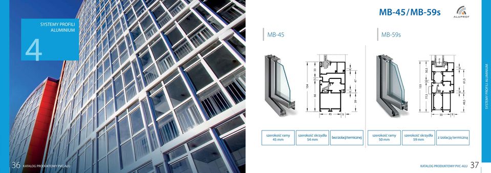 9 szerokość ramy 45 mm szerokość skrzydła 54 mm bez izolacji termicznej szerokość ramy 50 mm
