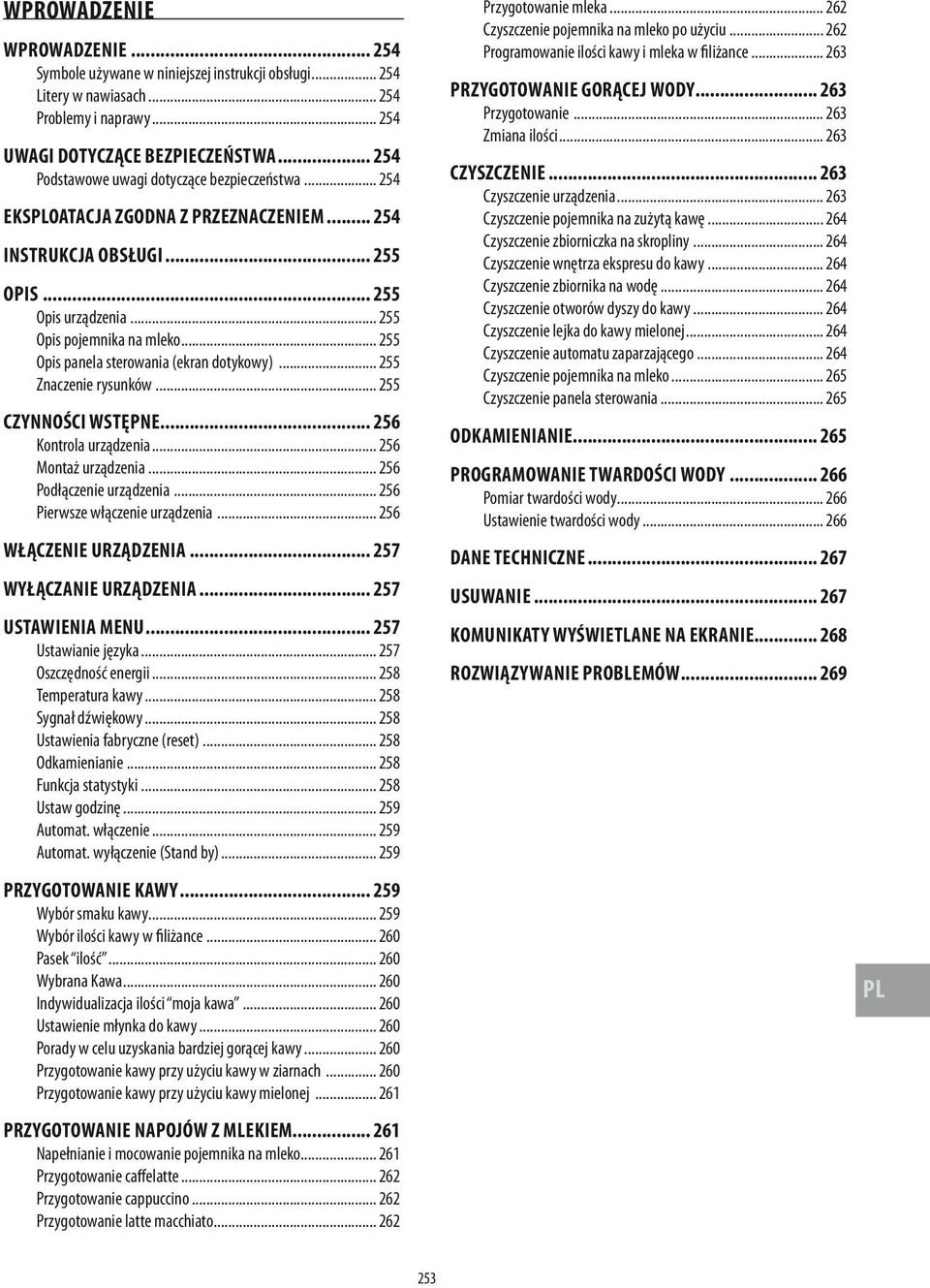 .. 255 Opis panela sterowania (ekran dotykowy)... 255 Znaczenie rysunków... 255 CZYNNOŚCI WSTĘPNE... 256 Kontrola urządzenia... 256 Montaż urządzenia... 256 Podłączenie urządzenia.