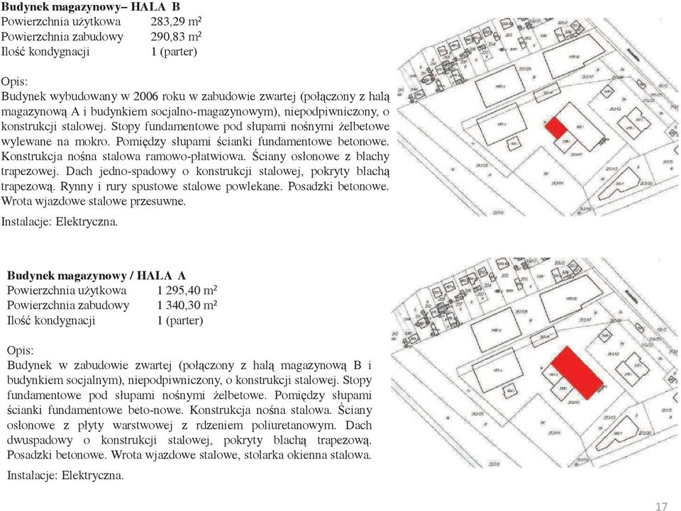 Konstrukcja no na stalowa ramowo-płatwiowa. ciany osłonowe z blachy trapezowej. Dach jedno-spadowy o konstrukcji stalowej, pokryty blach trapezow. Rynny i rury spustowe stalowe powlekane.