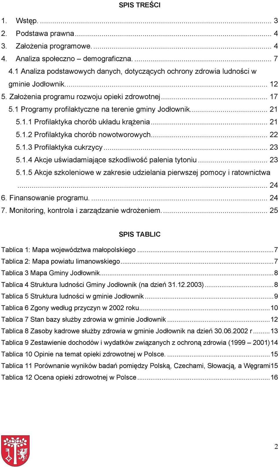 1 Programy profilaktyczne na terenie gminy Jodłownik... 21 5.1.1 Profilaktyka chorób układu krążenia... 21 5.1.2 Profilaktyka chorób nowotworowych... 22 5.1.3 Profilaktyka cukrzycy... 23 5.1.4 Akcje uświadamiające szkodliwość palenia tytoniu.