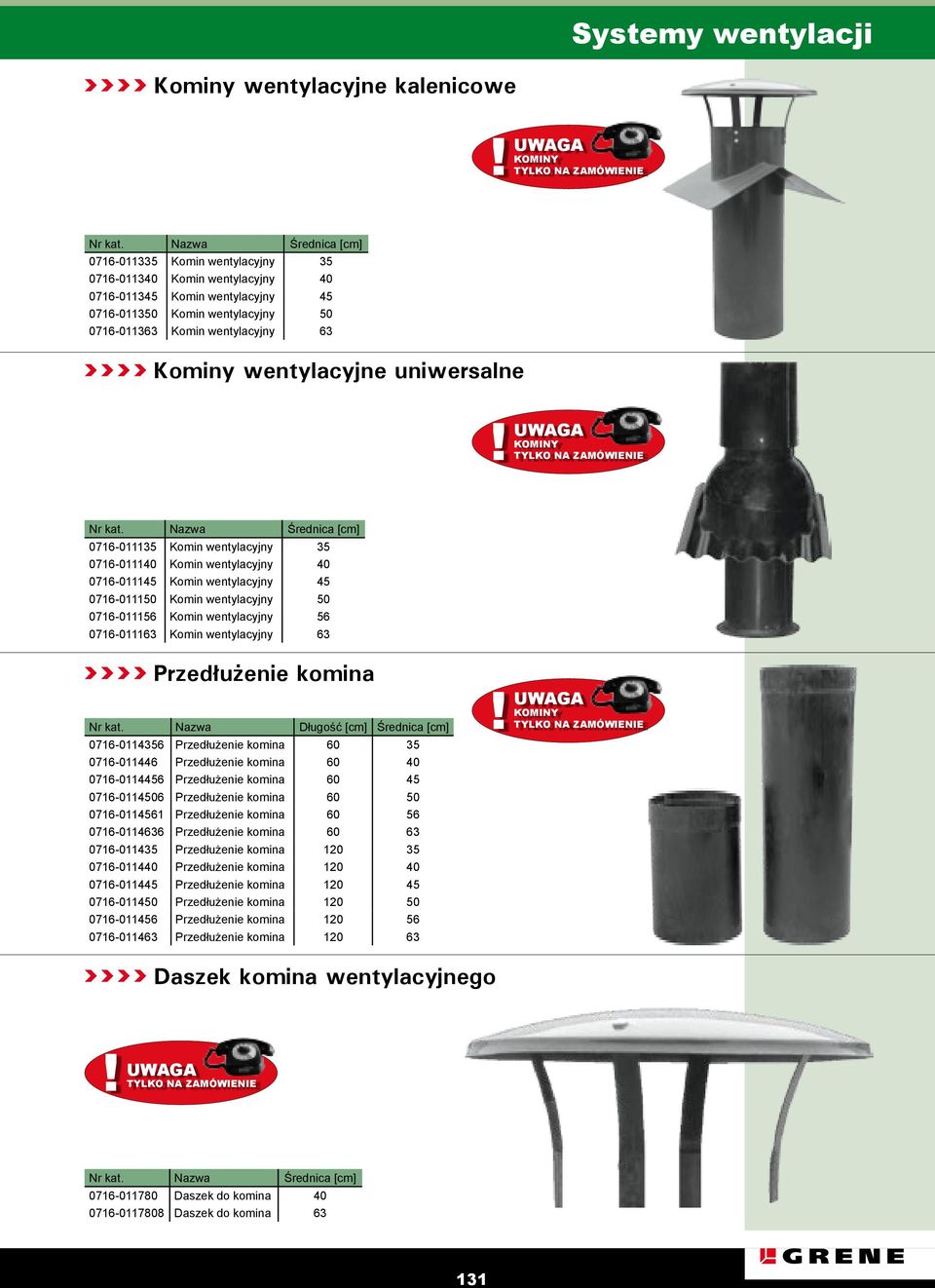 wentylacyjne uniwersalne! TYLKO KOMINY NA ZAMÓWIENIE Nr kat.