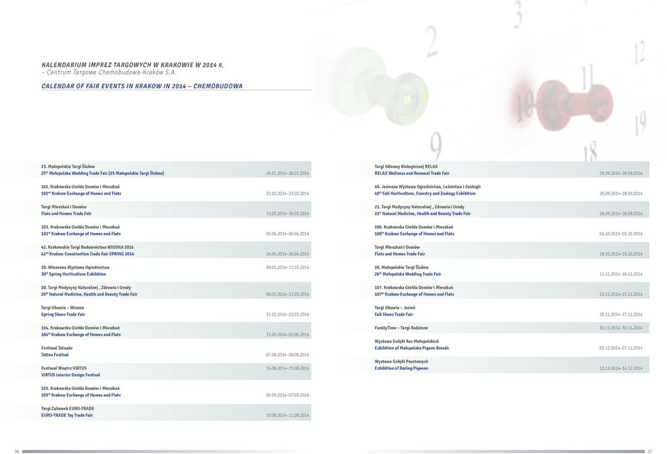 03. 16.03. 103. Krakowska Giełda Domów i Mieszkań 103 rd Krakow Exchange of Homes and Flats 05.04. 06.04. 42. Krakowskie Targi Budownictwa WIOSNA 42 nd Krakow Construction Trade Fair SPRING 24.04. 26.