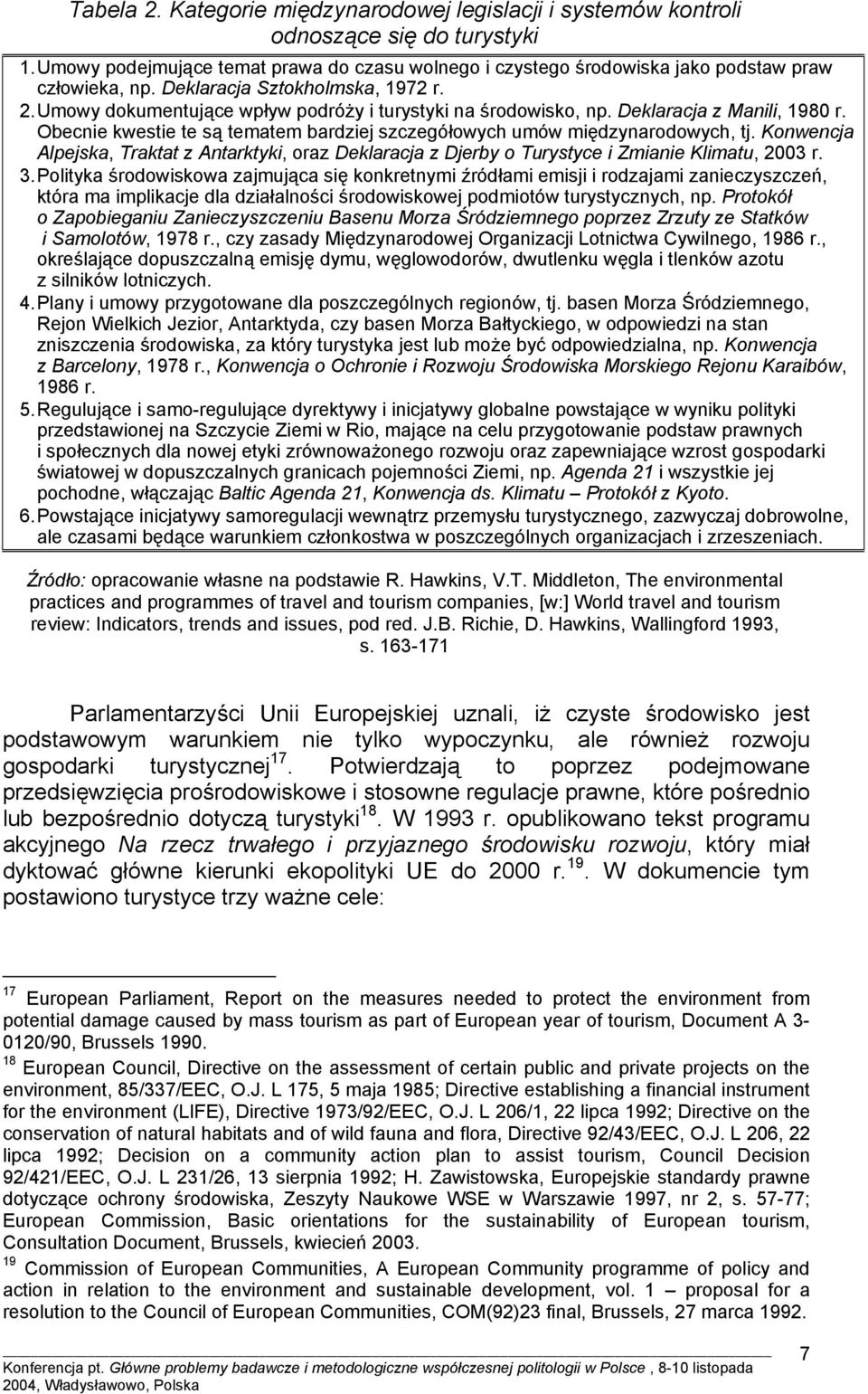 Obecnie kwestie te są tematem bardziej szczegółowych umów międzynarodowych, tj. Konwencja Alpejska, Traktat z Antarktyki, oraz Deklaracja z Djerby o Turystyce i Zmianie Klimatu, 2003 r. 3.