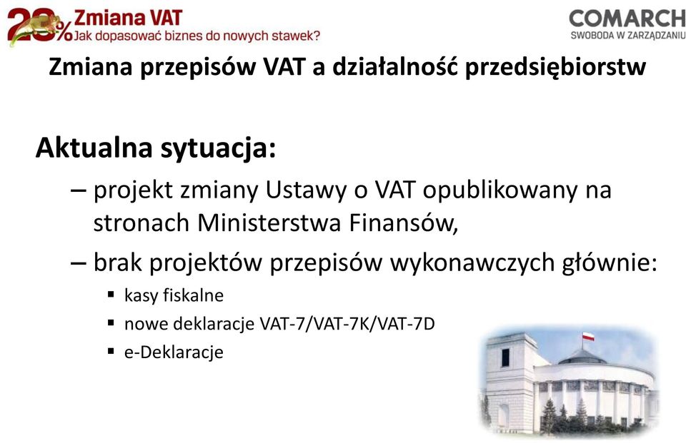 brak projektów przepisów wykonawczych głównie: