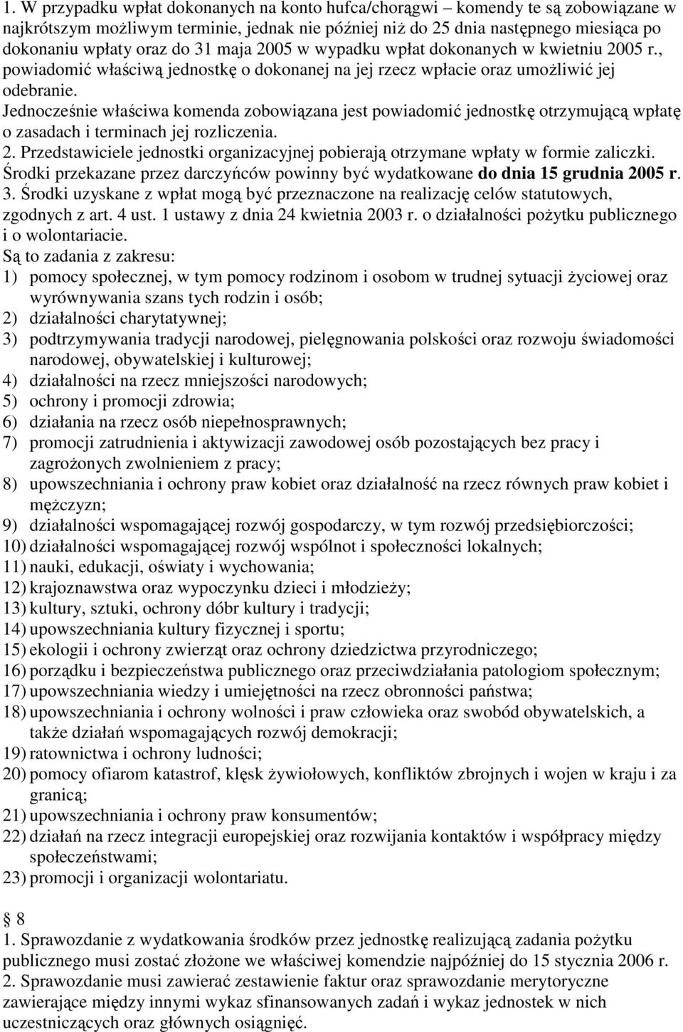 Jednocześnie właściwa komenda zobowiązana jest powiadomić jednostkę otrzymującą wpłatę o zasadach i terminach jej rozliczenia. 2.