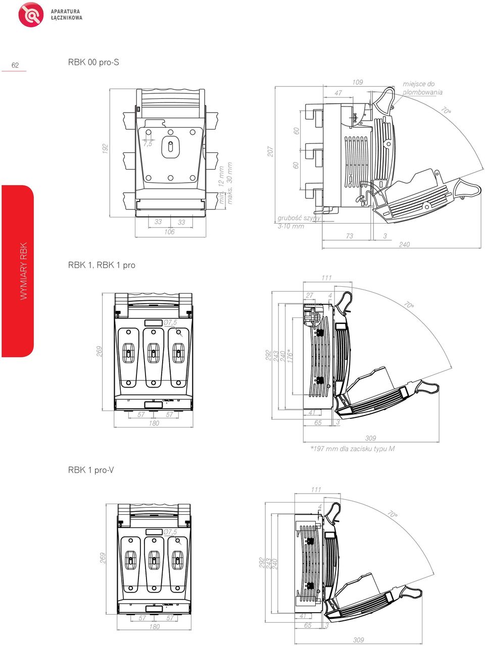 30 mm 60 7,5 60 207 WYMIARY RBK RBK 1, RBK 1 pro 33 33 106 grubość szyny 3-10 mm