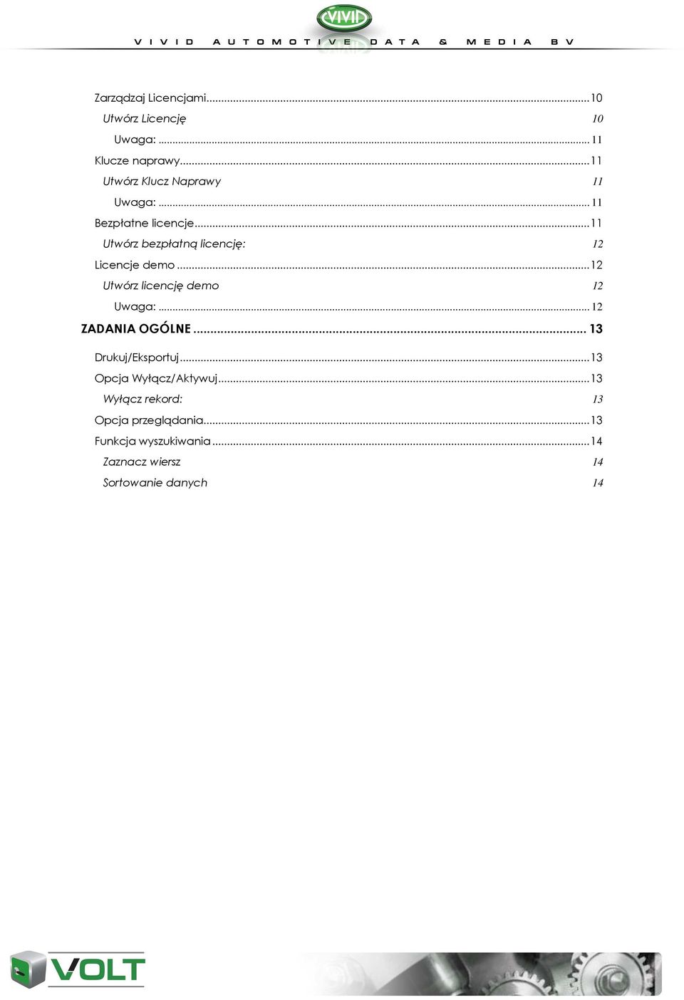 ..12 Utwórz licencję demo 12... 12 ZADANIA OGÓLNE... 13 Drukuj/Eksportuj.