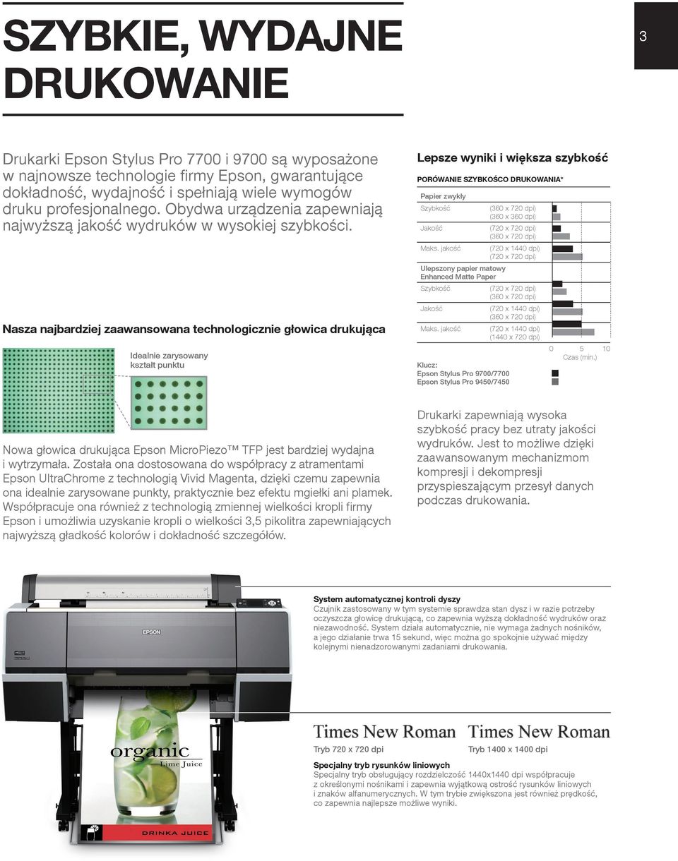 Nasza najbardziej zaawansowana technologicznie głowica drukująca Idealnie zarysowany kształt punktu Lepsze wyniki i większa szybkość PORÓWANIE SZYBKOŚCO DRUKOWANIA* Papier zwykły Szybkość Jakość Maks.